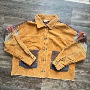Corduroy Aztec Raw Hem Jacket